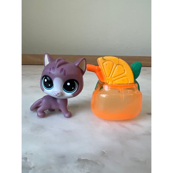 Littlest Pet Shop #4-173 Purple Kitty Cat Orange Hat Thirsty Pets Cooler Crew - Picture 2 of 7